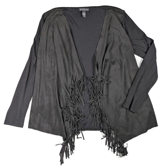INC International Concepts Women’s Faux Suede & Knit Open Fringe Cardigan Large - Picture 1 of 4